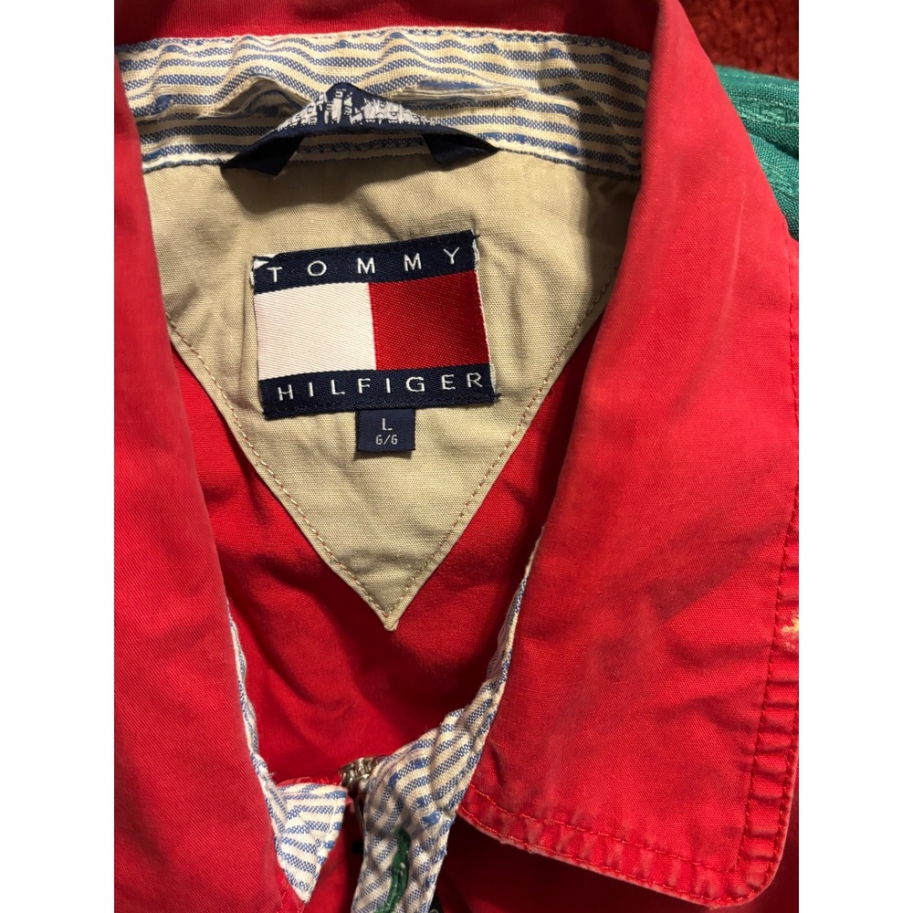 Tommy Hilfiger Vintage Mens Red Harrington Jacket Windbreaker Full Zip Large - Picture 4 of 6